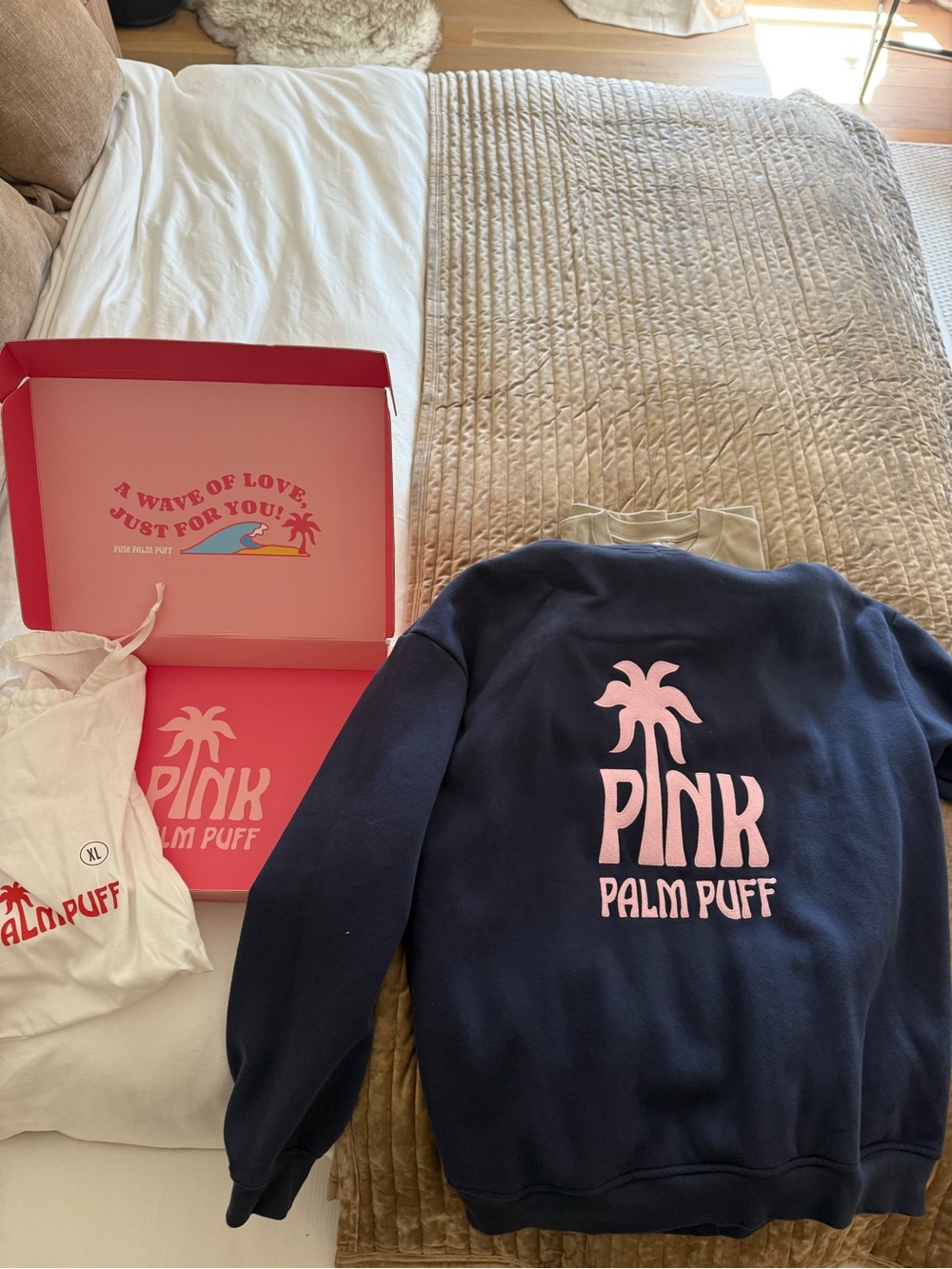 Pink Palm Puff Navy Logo Hoodie - Picture 5 of 7